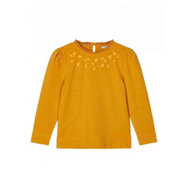 Βαμβακερή μπλούζα με φουσκωτά μανίκια, κίτρινη  218020