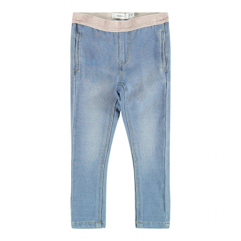 Τζιν παντελόνι με ελαστική μέση και φθαρμένη εμφάνιση, μπλε  218303