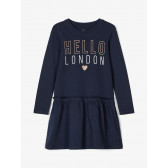 Βαμβακερό φόρεμα με τα γράμματα Hello London, μπλε Name it 218305 