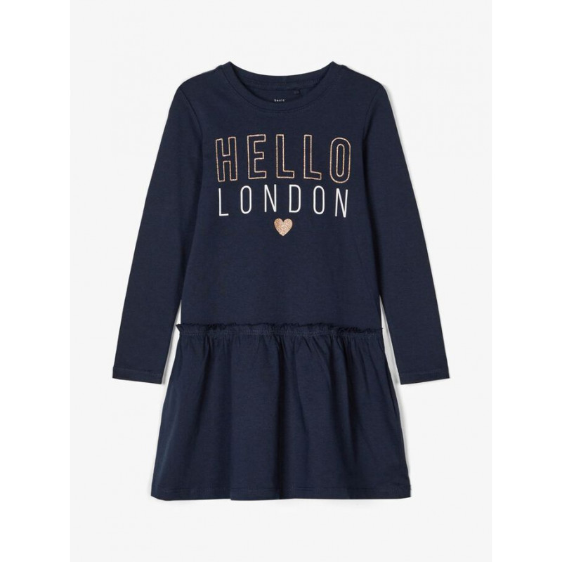 Βαμβακερό φόρεμα με τα γράμματα Hello London, μπλε  218305