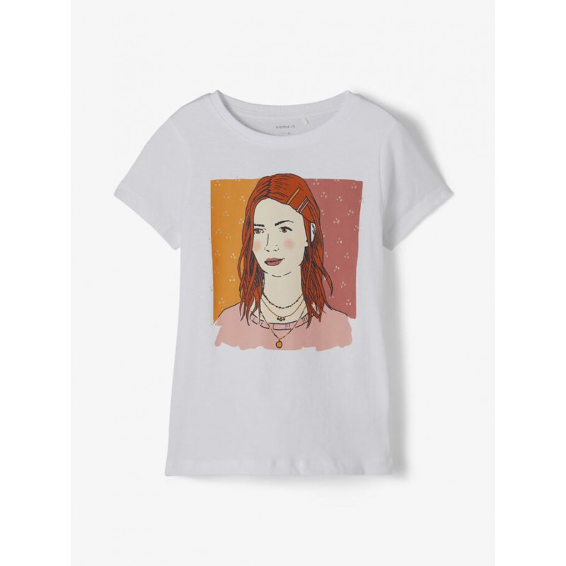 Μπλουζάκι από οργανικό βαμβάκι με τύπωμα κοριτσιού, λευκό  218389