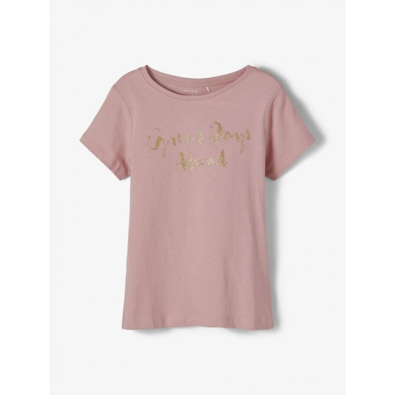 Μπλουζάκι από οργανικό βαμβάκι με επιγραφή brocade, ροζ Name it 218395 