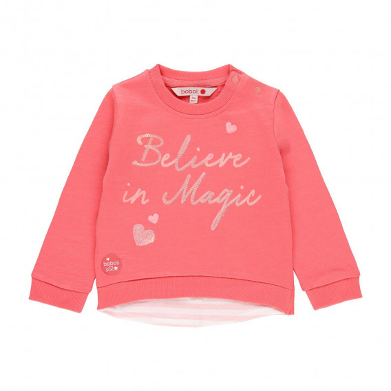 Ροζ βαμβακερή μπλούζα με επιγραφή Believe in magic Boboli 218957 
