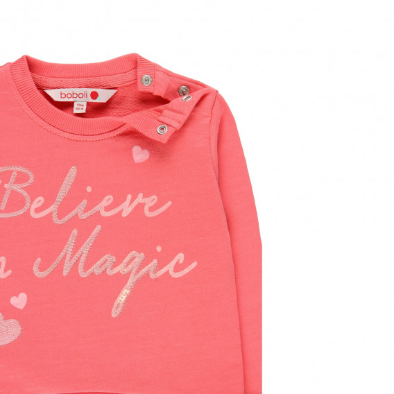 Ροζ βαμβακερή μπλούζα με επιγραφή Believe in magic Boboli 218960 4
