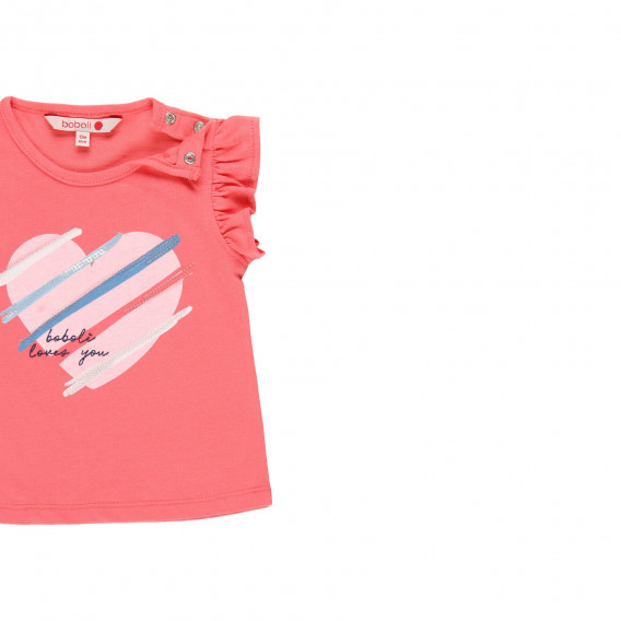 Ροζ, βαμβακερό μπλουζάκι με βολάν στα μανίκια Boboli 218966 3