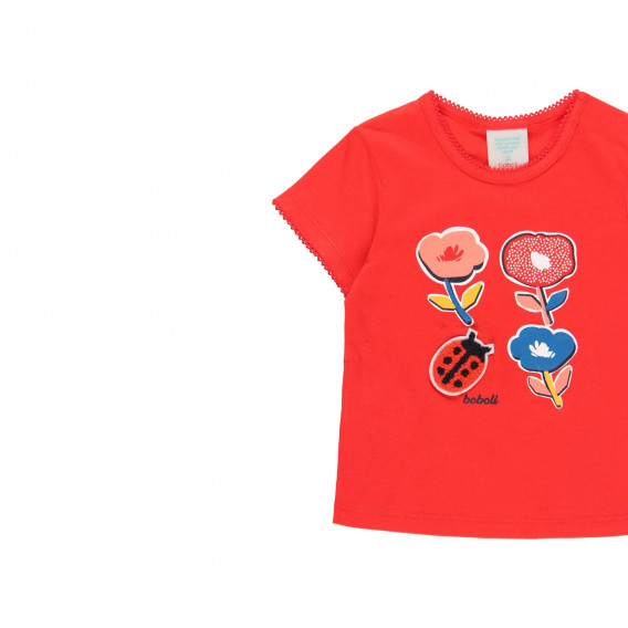 Κόκκινο, βαμβακερό μπλουζάκι με φλοράλ σχέδια Boboli 218998 3