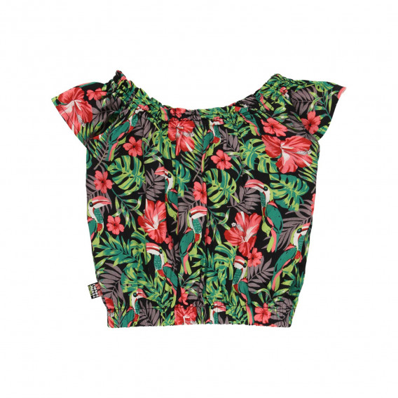Μπλούζα με κοντά μανίκια και λουλουδάτο σχέδιο, μαύρη Boboli 219191 2