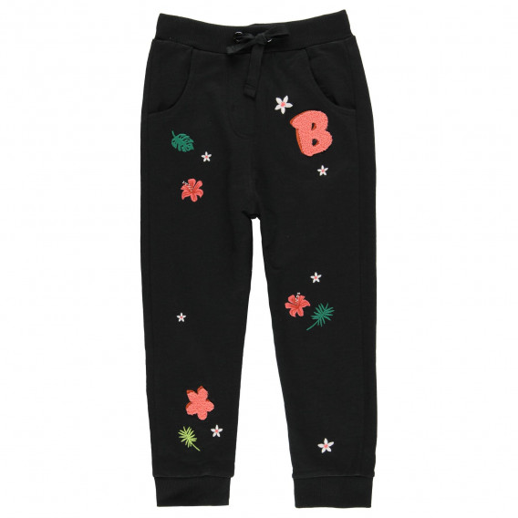 Βαμβακερό παντελόνι με floral τύπωμα, μαύρο Boboli 219201 