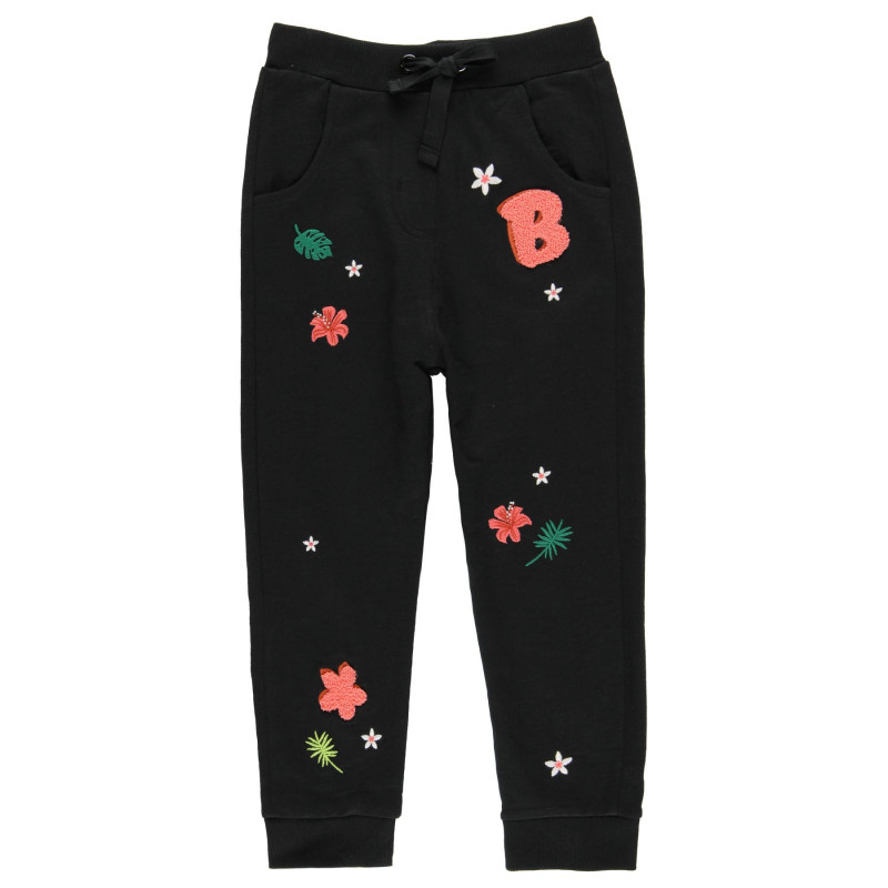 Βαμβακερό παντελόνι με floral τύπωμα, μαύρο  219201