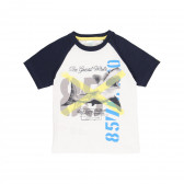 Βαμβακερό μπλουζάκι με μπλε μανίκια, λευκό Boboli 219449 