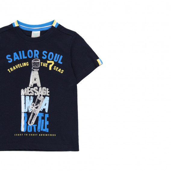 Βαμβακερό μπλουζάκι με γραφιστική εκτύπωση, σε σκούρο μπλε Boboli 219470 3