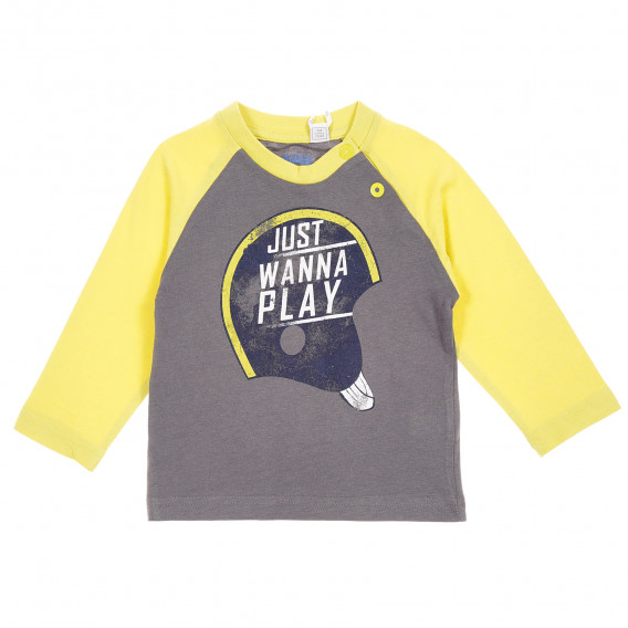 Βαμβακερή βρεφική μπλούζα με μακριά μανίκια για αγόρια, γκρι με κίτρινα μανίκια Chicco 219684 