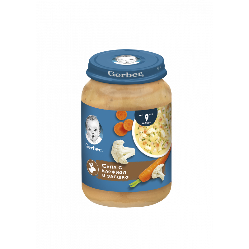 Σούπα κουνουπιδιού και κουνελιού Nestle Gerber, 9+ μηνών, βάζο 190 γρ.  219886