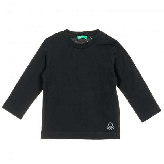 Βαμβακερή μπλούζα με μακριά μανίκια και το λογότυπο της μάρκας, μαύρη Benetton 221002 