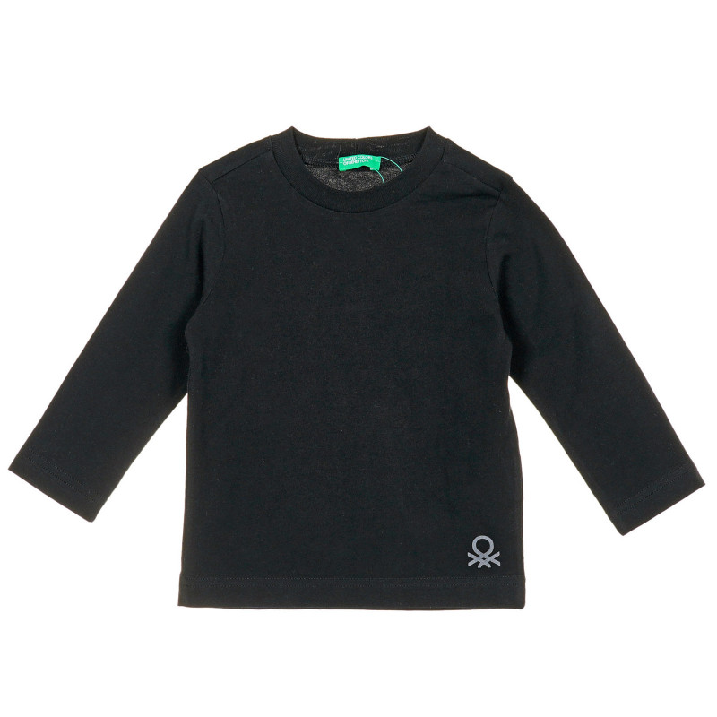 Βαμβακερή μπλούζα με μακριά μανίκια και το λογότυπο της μάρκας, μαύρη  221002