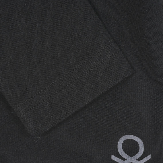 Βαμβακερή μπλούζα με μακριά μανίκια και το λογότυπο της μάρκας, μαύρη Benetton 221004 3