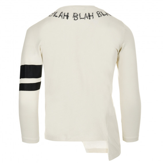 Ασύμμετρη βαμβακερή μπλούζα με μαύρες λεπτομέρειες, λευκή Benetton 221024 4