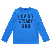 Βαμβακερή μπλούζα με τα γράμματα Ready Steady Go, μπλε Benetton 221059 