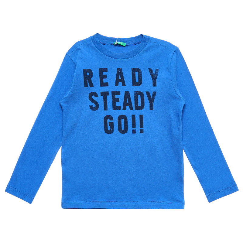 Βαμβακερή μπλούζα με τα γράμματα Ready Steady Go, μπλε  221059