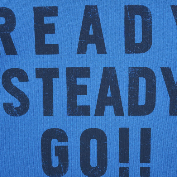 Βαμβακερή μπλούζα με τα γράμματα Ready Steady Go, μπλε Benetton 221060 2