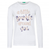 Βαμβακερή μπλούζα με γράμματα και λουλουδάτο τύπωμα, λευκή Benetton 221067 