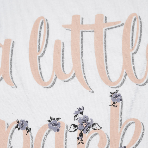 Βαμβακερή μπλούζα με γράμματα και λουλουδάτο τύπωμα, λευκή Benetton 221068 2