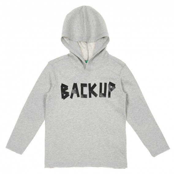 Βαμβακερή μπλούζα με τα γράμματα Backup, γκρι Benetton 221083 