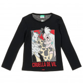 Βαμβακερή μπλούζα με τύπωμα Cruella De Vil, μαύρη Benetton 221143 