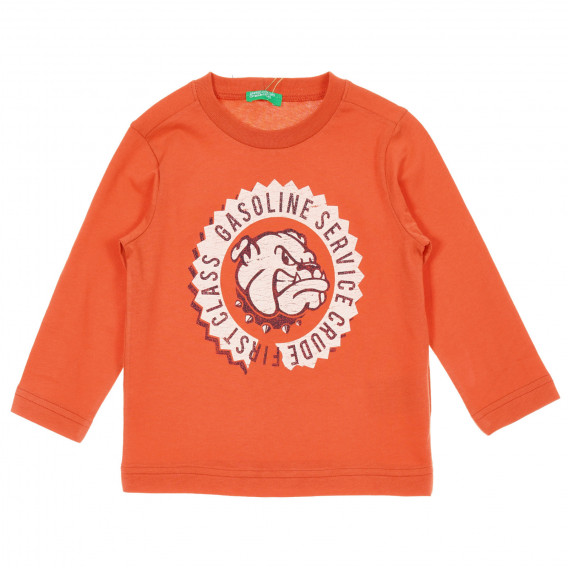Βαμβακερή μπλούζα με τύπωμα, πορτοκαλί Benetton 221171 