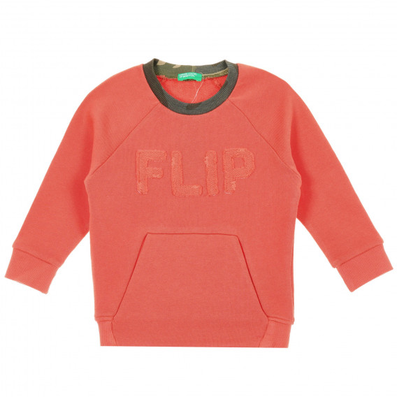 Βαμβακερή μπλούζα με τη λεζάντα FLIP, πορτοκαλί Benetton 221183 