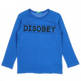 Βαμβακερή μπλούζα με γράμματα για μωρά, μπλε Benetton 221227 