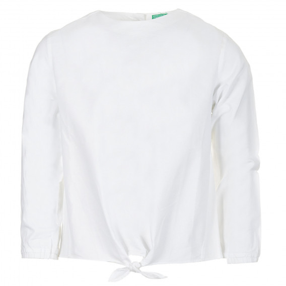 Βαμβακερή μπλούζα με μακριά μανίκια και κουμπιά, λευκή Benetton 221271 