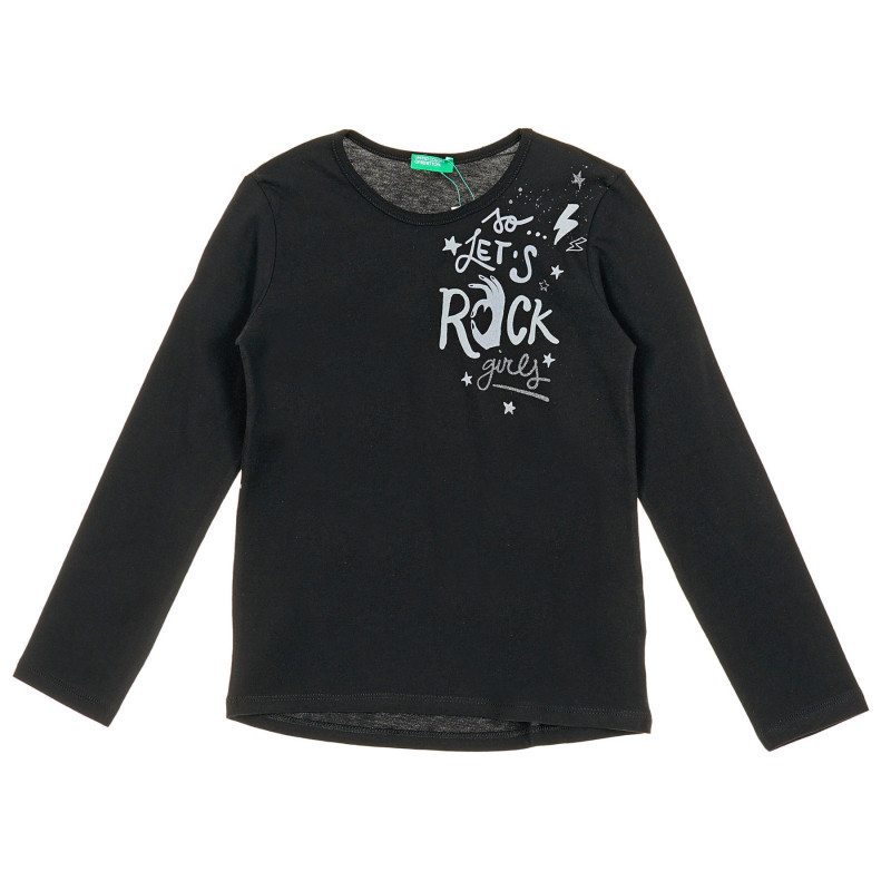 Βαμβακερή μπλούζα με μακριά μανίκια και τα γράμματα So lets Rock, μαύρη  221351