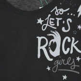 Βαμβακερή μπλούζα με μακριά μανίκια και τα γράμματα So lets Rock, μαύρη Benetton 221352 2