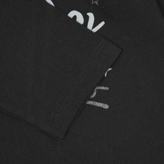 Βαμβακερή μπλούζα με μακριά μανίκια και τα γράμματα So lets Rock, μαύρη Benetton 221353 3