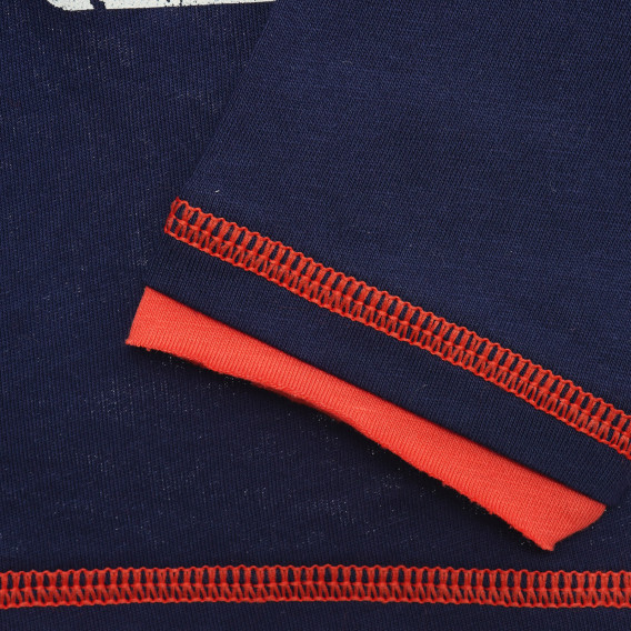 Βαμβακερή μπλούζα με τύπωμα και πορτοκαλί λεπτομέρειες, μπλε Benetton 221362 3