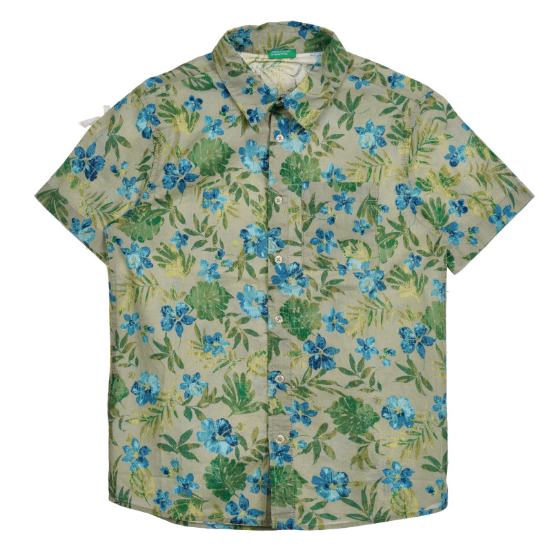 Βαμβακερό πουκάμισο με λουλουδάτο τύπωμα, μπεζ  221803