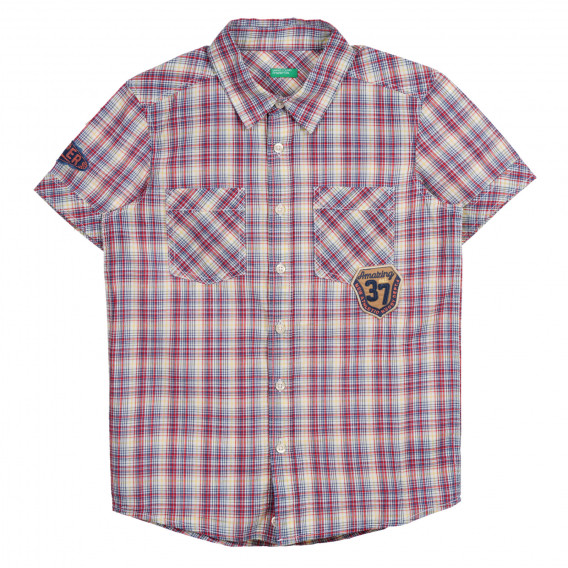 Βαμβακερό καρό πουκάμισο με σχέδιο και δύο τσέπες Benetton 221836 