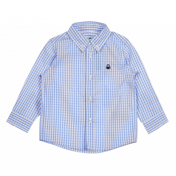 Βαμβακερό καρό πουκάμισο σε λευκό και μπλε χρώμα Benetton 221842 