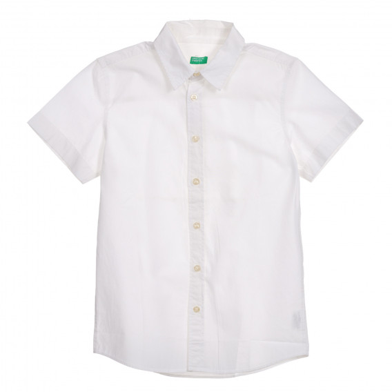Βαμβακερό πουκάμισο με κοντά μανίκια, λευκό χρώμα Benetton 221899 