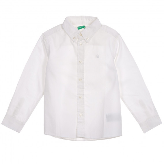 Βαμβακερό πουκάμισο με κεντητό λογότυπο, λευκό Benetton 221905 