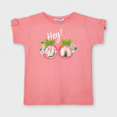Βαμβακερό μπλουζάκι με κορδέλες στα μανίκια, ροζ Mayoral 222453 