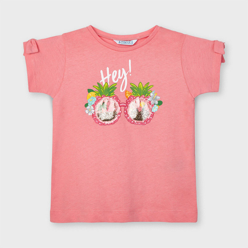 Βαμβακερό μπλουζάκι με κορδέλες στα μανίκια, ροζ  222453