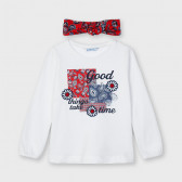 Σετ με βαμβακερή μπλούζα και κορδέλα μαλλιών σε λευκό και κόκκινο Mayoral 222477 