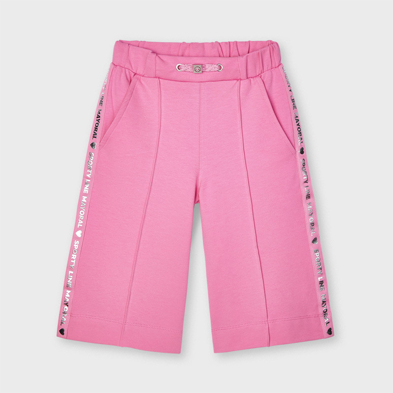 Βαμβακερό παντελόνι με φαρδιά πόδια, ροζ  222546