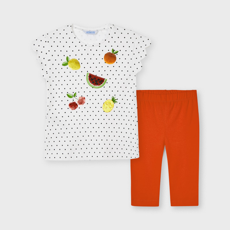 Βαμβακερό μπλουζάκι και κολάν σε λευκό και πορτοκαλί χρώμα  222555
