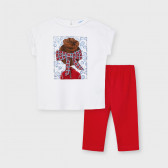 Βαμβακερό μπλουζάκι και κολάν σε λευκό και κόκκινο Mayoral 222558 