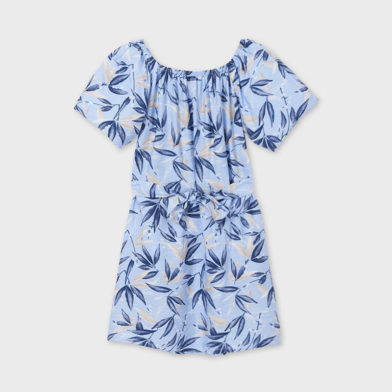 Φόρεμα με ζώνη και λουλουδάτο τύπωμα, γαλάζιο  222663