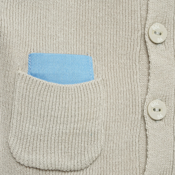Πλεκτή, βρεφική ζακέτα σε μπεζ χρώμα με μπλε λεπτομέρεια Boboli 223137 4