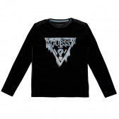 Μαύρη, μακρυμάνικη, βαμβακερή μπλούζα με το λογότυπο της μάρκας ,για αγόρι Guess 223384 